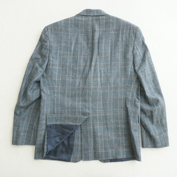 Lauren Ralph Lauren Mens Plaid Sport Coat Blazer Blue Gray Wool Silk Linen 38S - Picture 4 of 11
